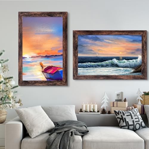 Image of LUCKYLIFE 22.37x34 Picture Frame, Wall Hanging Poster Frames, Display Pictures 22.37 x 34 without Mat, Pack of 2, Brown