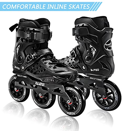 Pasendi Professional 3X110Mm Wheels Inline Skates,Outdoor Fitness Single Row Roller Skates For Adult Women Men, 3Dw Speed Inline Skates Black (Us Men 7-7.5/Women8-8.5/26Cm, Black) #TOP6