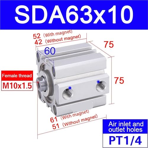 Cylindre pneumatique SDA63 double effet compact avec piston magnétique