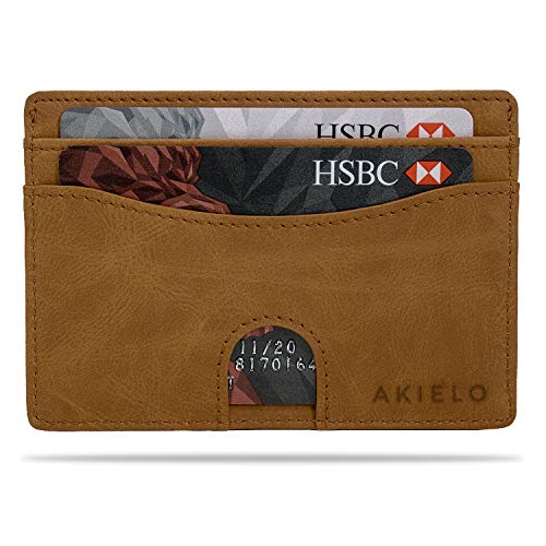 AKIELO Minimalist RFID Blocking Card Holder and Gift Box u0096 Mens Credit Card Wallet u0096 Compact and Slim Wallet (Echo Collection)