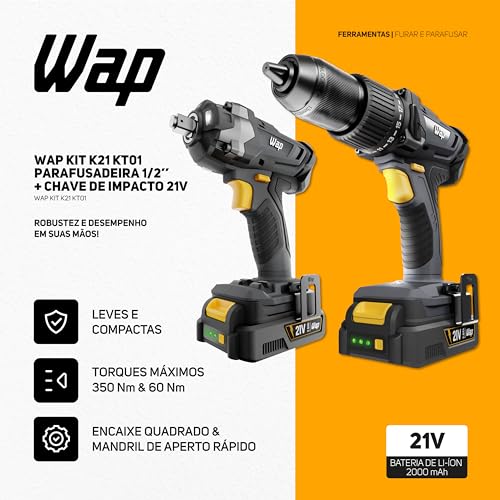 WAP Kit Parafusadeira e Furadeira + Chave de Impacto à Bateria 1/2