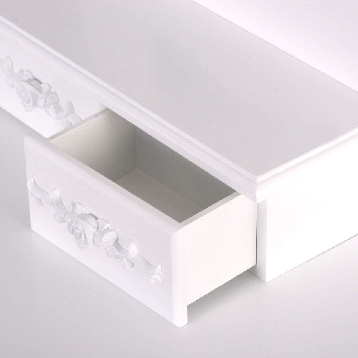 Casart Bathroom Vanity Wood Makeup Dressing Table Stool Set with Mirror (White)