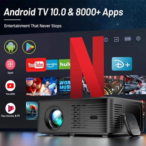 Projector With Wifi And Bluetooth, Projector With Speaker, 4K Supported Projector Android TV With Auto Focus & Full-Sealed Optical Engine For Movie, 8000+ Apps -  FAPO