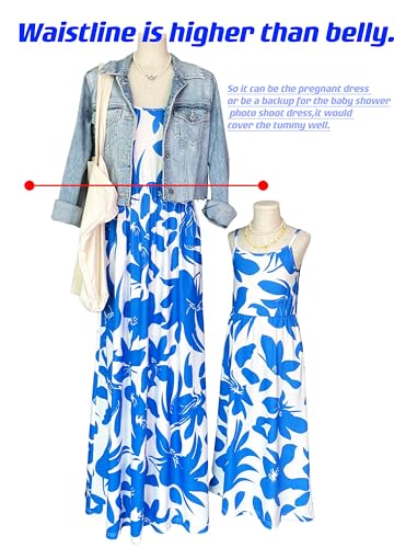 Mommy and Me Matching Dresses Summer Spaghetti Strap Floral Beach Mother Daughter Maxi Dresses with Pockets3