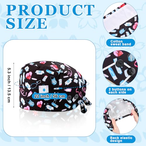 Image of Unittype 4 Pcs Nurse Caps for Women Nursing Working Caps with Button and Sweatband Adjustable Elastic Scrub Hats for Dentist