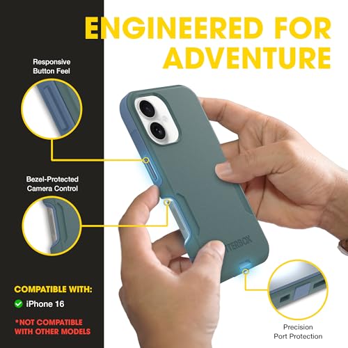 Image of OtterBox iPhone 16 (Only) - Commuter Series Case - Built-in MagSafe - Thin, Dual-Layer, Pocket-Friendly, Port Cover - Saltwater Breeze (Sage /Blue)