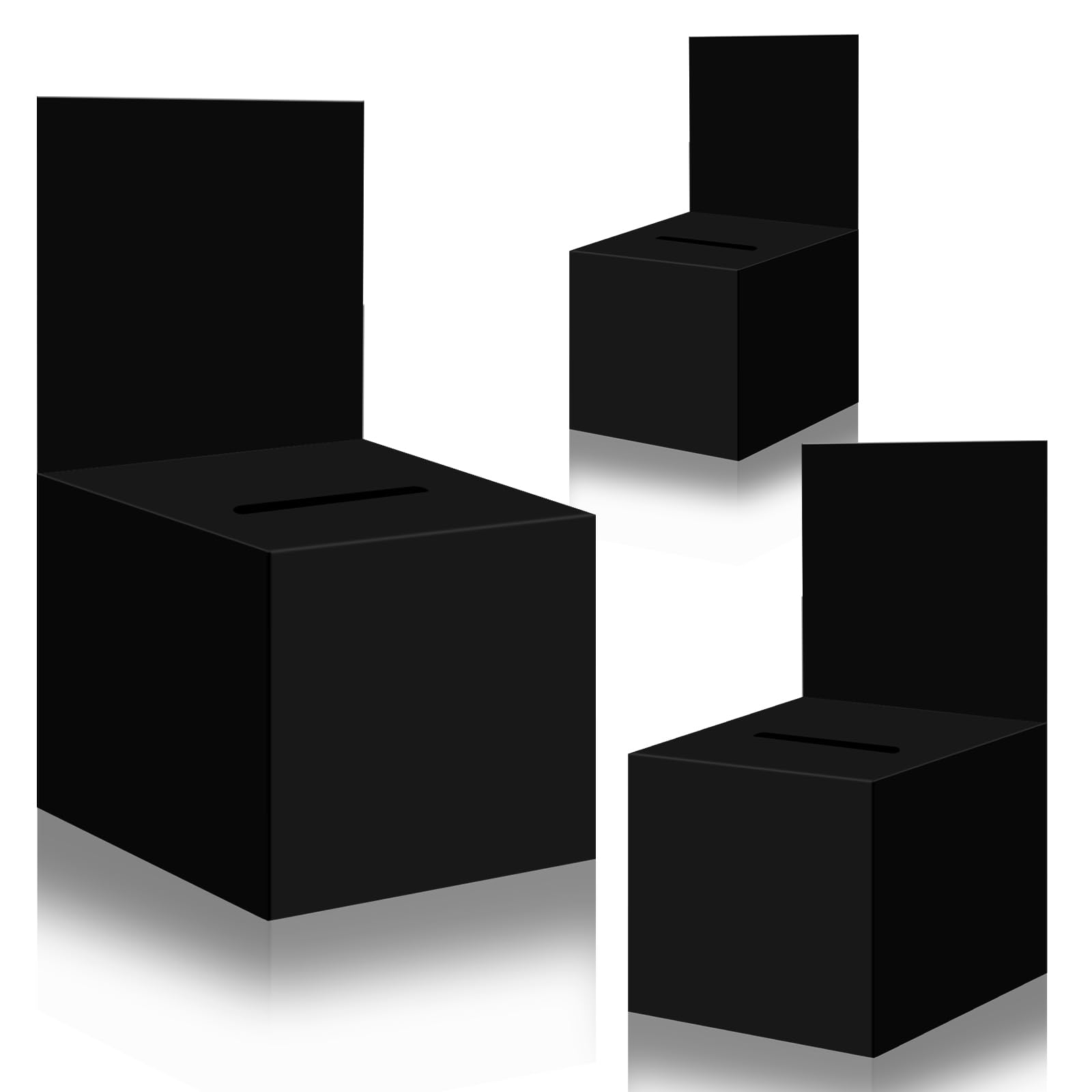 zzhxkjhky 3 Pcs Black Raffle Boxes Ballot Boxes for Fundraising, 6 x 6 x 6 Inch Cardboard Box with Slot for Ticket and Removable Header Donation Box