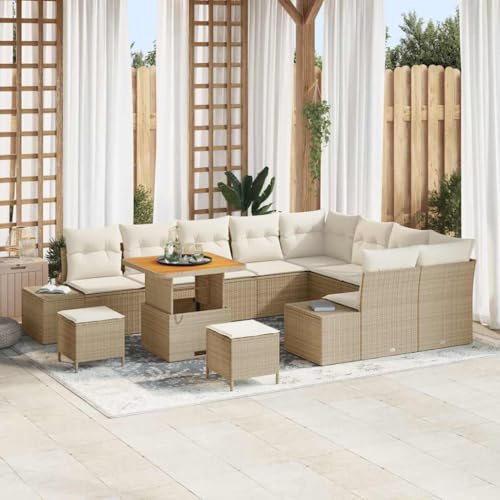 INLIFE Ensemble de canapé de Jardin 12 pcs Beige Poly rotin-3362821