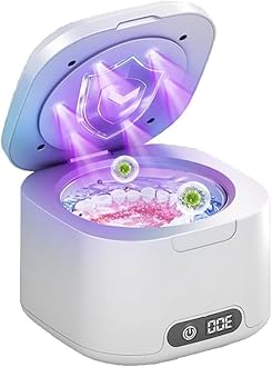 Ultrasonic Retainer Cleaner Machine, 49kHz Ultrasonic Cleaner for Dentures, Retainer, Mouth Guard, Aligner, Toothbrush Head, 340ML Ultrasonic Cleaning Machine for All Dental Appliances