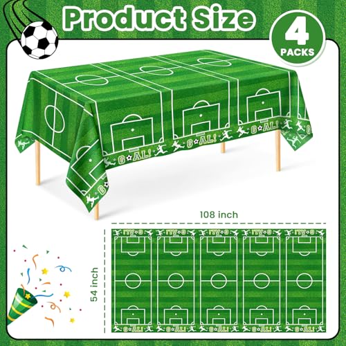 Image of Mulbozy 4 Pcs Soccer Tablecloths Disposable, 54 x 108 Inch Soccer Party Decorations Table Cloth, Plastic Sports Table Cover for Picnic Birthday Party Supplies Decoration