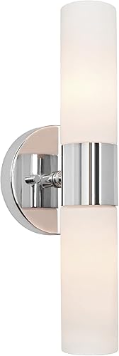 Kira Home Duo - Aplique de pared moderno de 14 pulgadas con pantallas de vidrio esmerilado, para bañotocador, acabado cromado