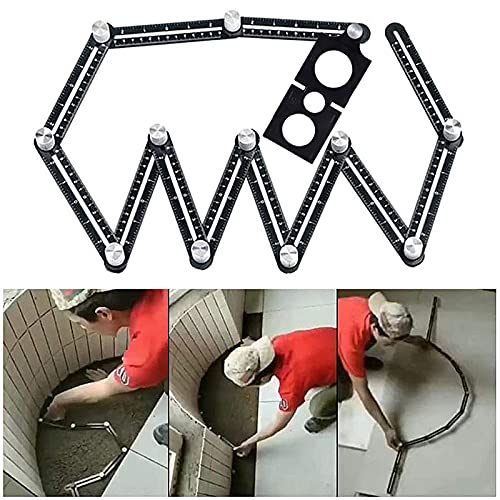 Template Tool Winkelschablone, Mehrwinkel-Messlineal, Aluminiumlegierung, 12-seitig, Ziegelwerkzeug mit Loch, Schwarz