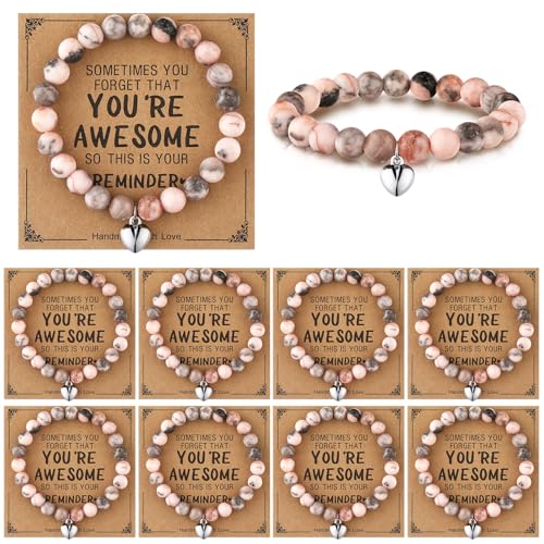Remuuly 8 Pcs Christmas Gifts Inspirational Bracelet You're Awesome Adjustable Beaded Natural Stone Bracelet