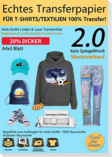 TransOurDream A4X10 Inkjet/Laser T-Shirt Transferpapier, Hell Transferfolie Bügelfolie | 1 Silikonpapier T-Shirt Transferpapier, Transferfolie Bügelfolie , für helle Textilien, Textilien Aufbügeln TransOurDream A4X10 Inkjet/Laser T-Shirt Transferpapier, Hell Transferfolie Bügelfolie | 1 Silikonpapier T-Shirt Transferpapier, Transferfolie Bügelfolie , für helle Textilien, Textilien Aufbügeln