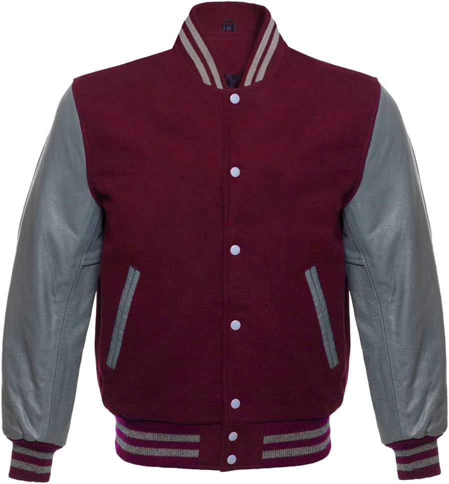 Men’s Varsity Letterman Jacket with Leather Sleeves – Wool Bomber Baseball College Jacket | Classic Style Streetwear