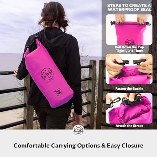 Image of STOVER 5 /10 /25 /30 /40L Waterproof Dry Bag, Medium Lightweight Roll Top Dry Bag Backpack w /Waterproof Phone Case, Kayaking, Travel, Hiking, Fishing, Tubing, Camping, the Beach, Men /Women (Pink)