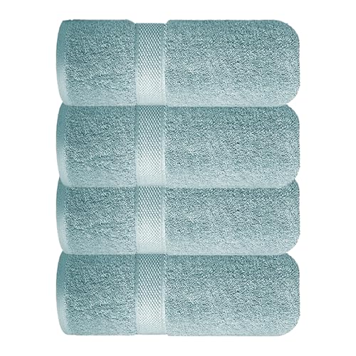 Image of Sulfar 100% Combed Cotton, Quick Drying Highly Absorbent Thick Bathroom Towels, Luxury Bath Towel Set (Pack of 4, 70 X 140 cm) - 600 GSM (Nile Blue)