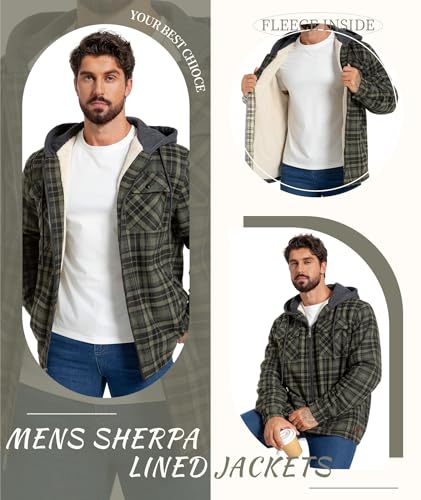 Men's Flannel Jacket Vintage Plaid Zip Up Sherpa Lined Fleece Coat - image 6