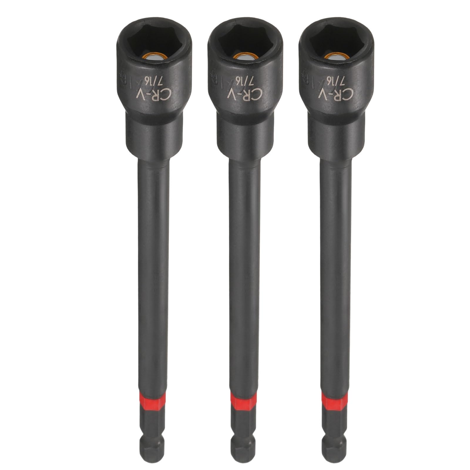sourcing map 3pcs Nut Driver Drill Bit 7/16 Inch Socket 1/4" Hex Shank 6" (150mm) Long Magnetic 6-Point Sockets Quick Change Phosphated CR-V Steel Bolt Setters for Power Drill Drivers, Black — image 1