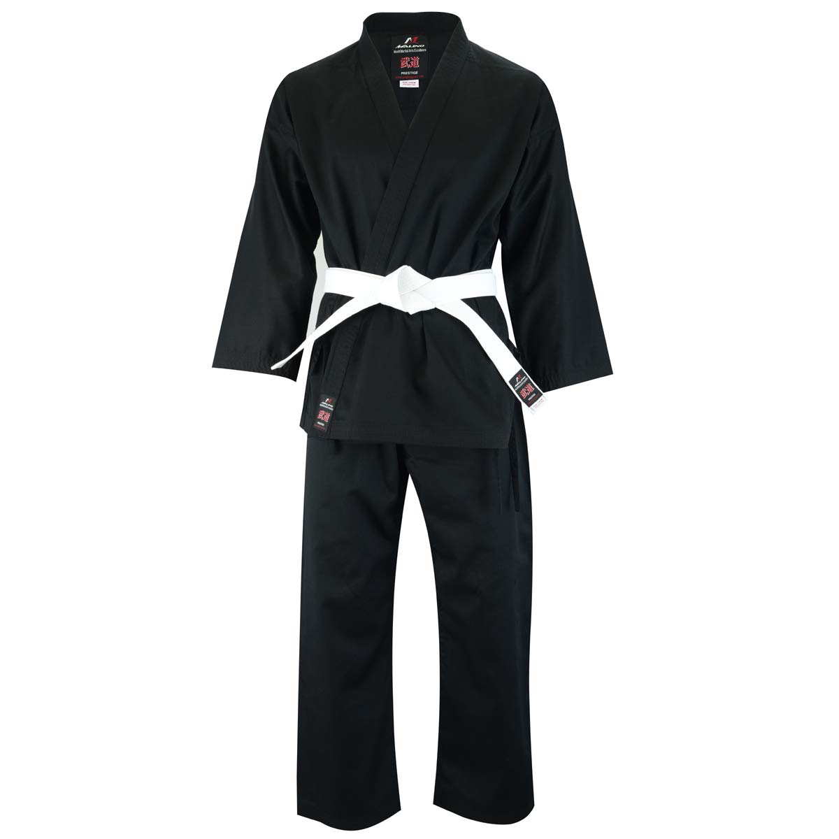 Malino Studente Karate Gi, Tuta da Karate, Uniforme da Karate, Tuta per bambini e adulti da uomo Uniforme per arti marziali Cintura gratuita 100% cotone 8 once Bianco/Nero (6/190, Nero)