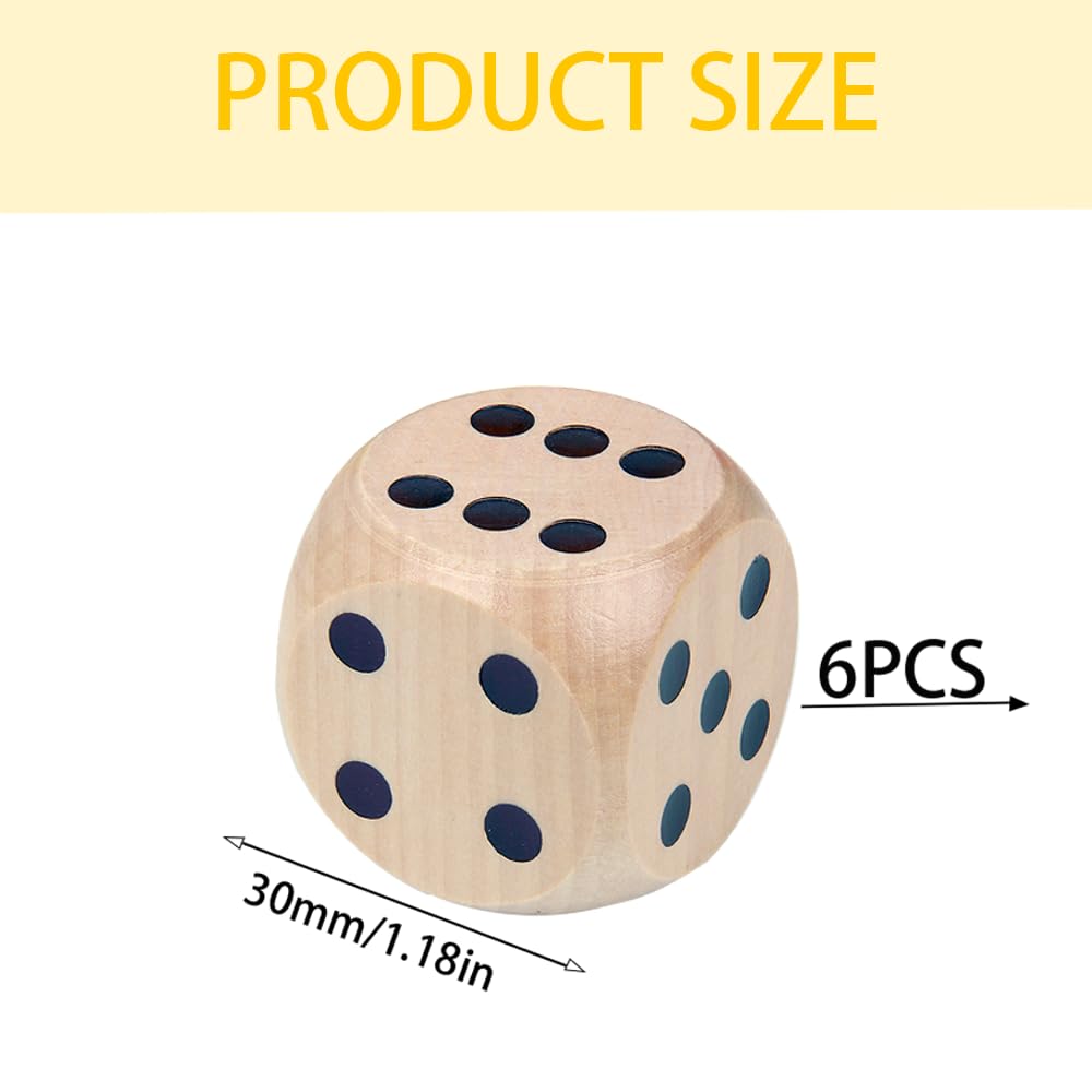 Set De 6 Dados Grandes De Madera De 30 Mm – Naturales, Ligeros Y Versátiles Para Juegos De Mesa Y Clases