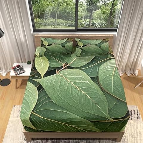 Double Fitted Sheet Set with Leaf Design Cover
