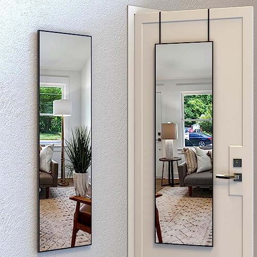 ANYHI 大型全身鏡 ドアミラー 152.5x45.7CM 壁掛けミラー ドア掛け鏡 吊り下げ鏡 調整フック付き 浴室用化粧鏡 簡素で多機能、ブラック