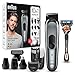 Braun Trimmer Barba 10-in-1, Con Capelli & Naso Trimmer & Gillette Razor, Per Tosatrici Viso & Rasatura pulita, Regali per Uomini, 2 Pin Bagno Plug, MGK7221, Rasoio Grigio Scuro