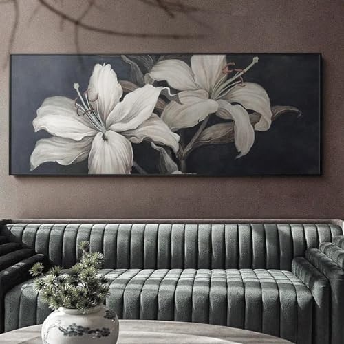 Affiches sur toile abstraites de fleurs de lys blanc luxe pour un salon élégant 80x240cm