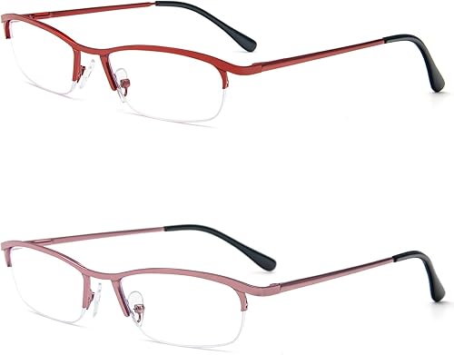 Miniatura 2 de KoKoBin Lentes de lectura de media lectura, 2 pares de lentes de marco de metal, lectores de bisagra de resorte con bolsa de cuero para hombres y