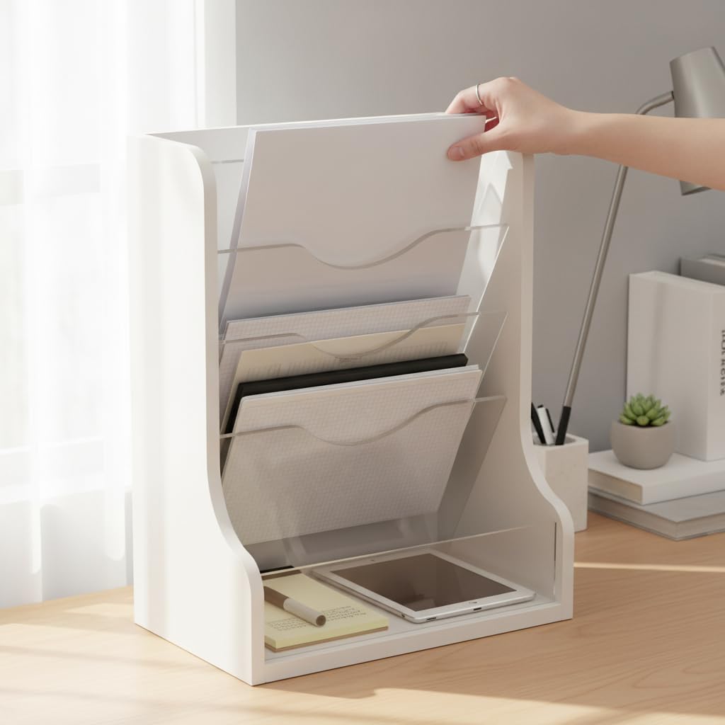 Dokumentenablage, Schreibtisch-Organizer , L-02 Holzmaserung-Transparent
