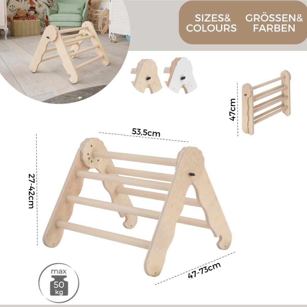 MAMOI® Triangolo in legno naturale per bambini, Parete arco arrampicata per uso interno, Percorso a partire