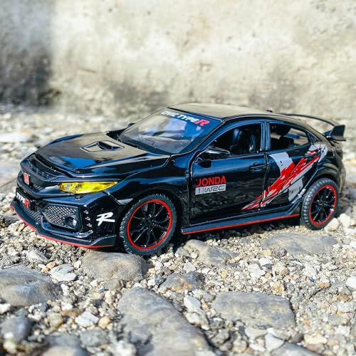 Image of 132 Civic Type R Toy Car Diecast Metal Toy Car for Kids with Openable Door Light Sound Pullback