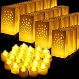 50 Set Luminary Paper Bags with Flameless Tea Lights, Christmas LED Tea Light Flameless Candle with