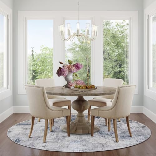 vivorug Round Rug 5ft Abstract Round Area Rug Non-Slip Indoor Carpet for Living Room Bedroom Entryway, Stain Resistant Home Decor Circle Rug, Grey/Navy
