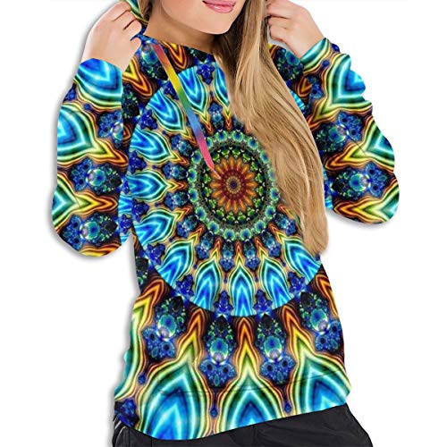 Novelty Hoodies with Big Pockets for Women & Girls, Drawstring Pullover Hooded Sweatshirts for Exercise, Picnic, Yoga, Fit Outwear Tunic Tops - Indian Tie Dye Mandala Flower Blue