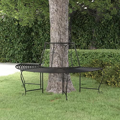 Générique Banc Demi-Circulaire Tour d'arbre Ø159 cm Noir Acier,Meubles,Mobilier de Jardin,Sièges de Jardin,Bancs de Jardin,Noir,10.65 KG,318825