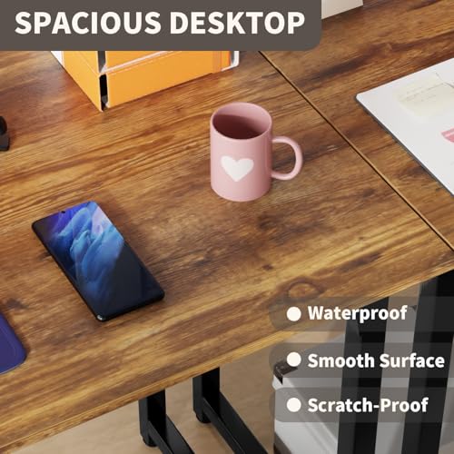Image of PayLessHere | 47 Inch Computer Desk | Brown | Office Desk with Metal Frame, Adjustable Feet | Water-Resistant, Scratchproof Surface | Sturdy Writing Table for Home Office or Study | Pack of 2