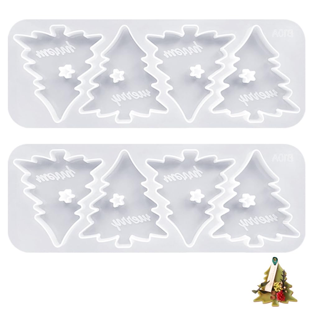 Christmas Tree Silicone Mould, 2pcs 8 Cavities Xmas Tree Plaster for Home Party Christmas Cake Decoration