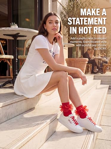 Image of Dicry Socks for Women, Big Ruffle Socks with Turn Cuff and Double Lace