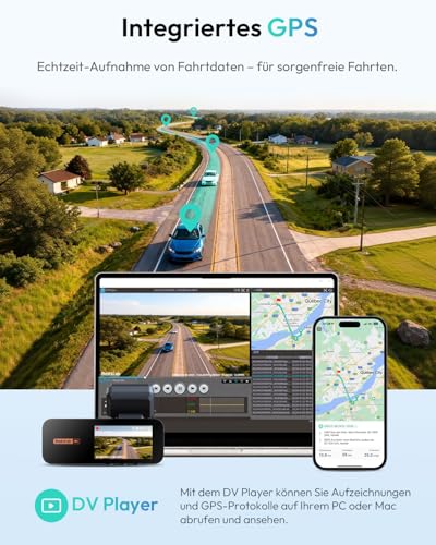 BOTSLAB Dashcam Auto Vorne Hinten, 4K Dashcam Auto GPS mit WiFi, Dual Autokamera mit ADAS, Nachtsicht, 170°Weitwinkel, 2,45" IPS, 24/7 Parküberwachung, Loop-Aufnahme (Enthält Keine Micro-SD-Karte) 5