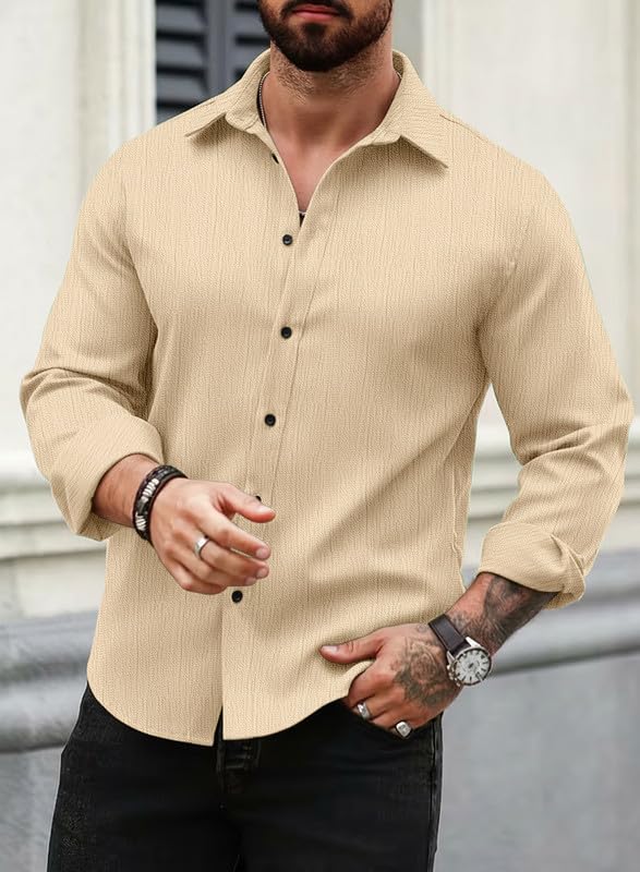 Image of Men Popcorn Shirt Trendy Stylish Casual Look Formal Office Office Party Daily Use Comfortable Fashion Shirt Outfit