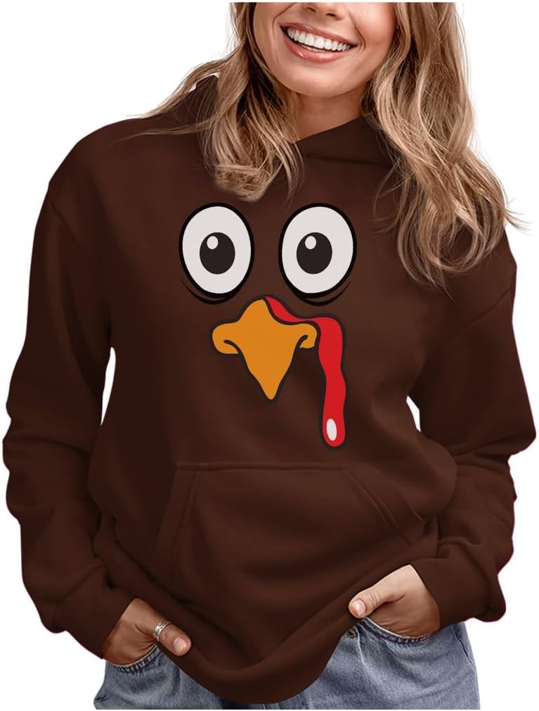 Tstars Funny Turkey Face Thanksgiving Hoodie - Pullover Sweatshirt for Women & Teen Girls Holiday Outfit