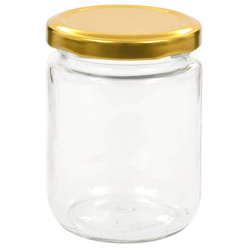 Festnight Botes Conservas Cristal Tarros de Cristal con Tapas para Conservas Tarros de Mermelada de Vidrio Tapa Dorada 96 uds 230 ml