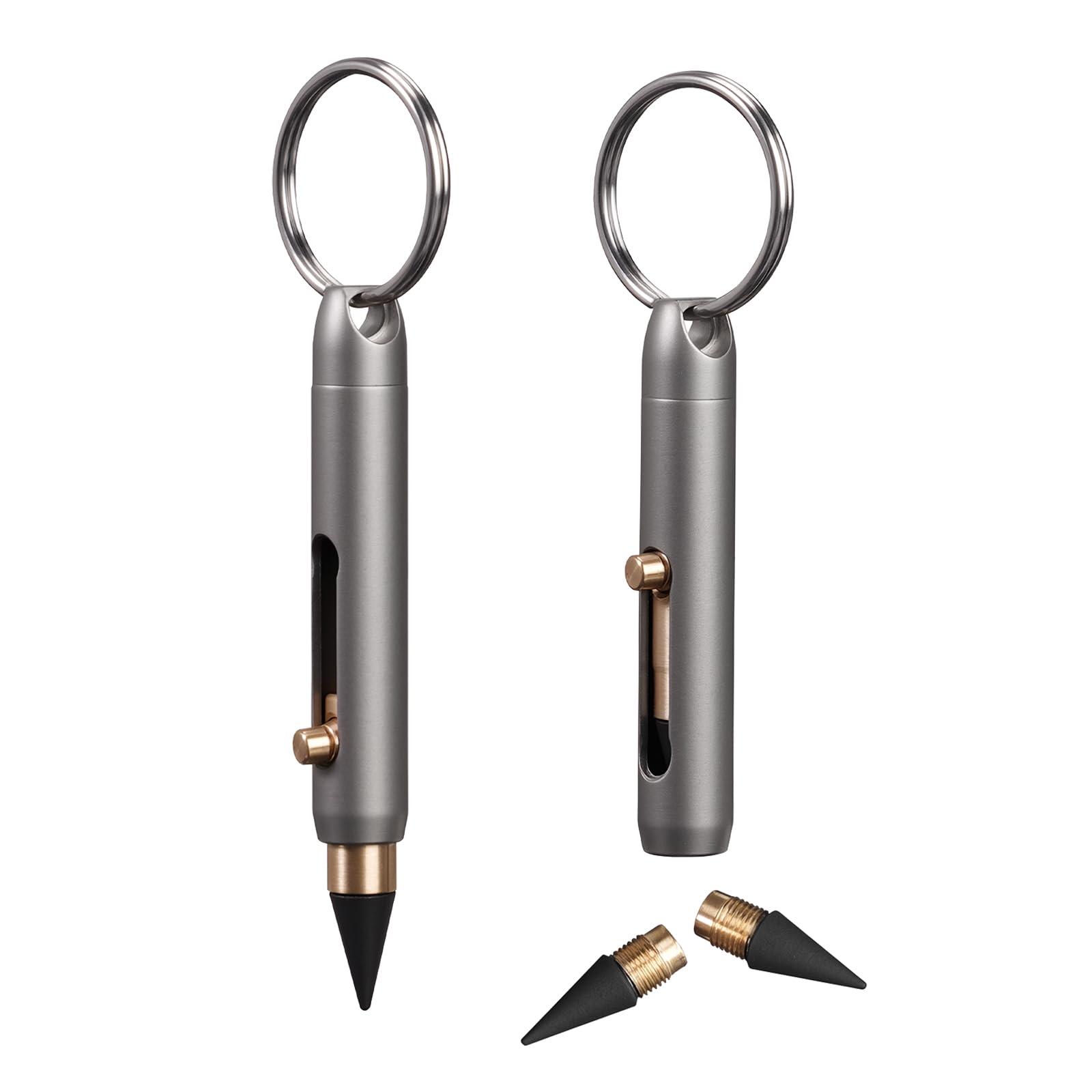 TIKIDESIGN Titanium Alloy Eternal Pen, 2.35" Length, with 2 Spare Tips and Keyring - Grey