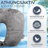 Heimwert Reisekissen - 2in1 Nackenkissen Stützkissen,Nackenhörnchen, 37x27 cm - Travel Pillow für Flugzeug, Camping, Reise - Ergonomisches Kopfkissen mit Microperlen (Grau)