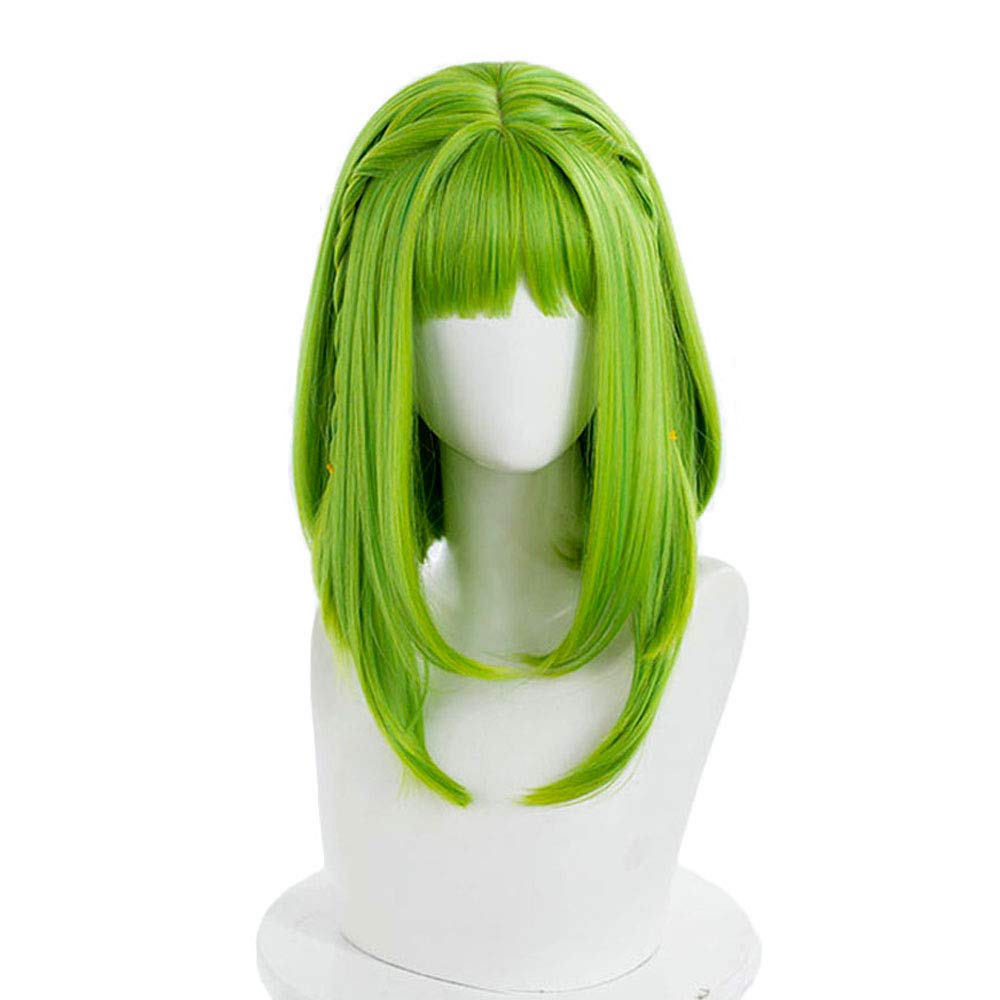 Anime Nanamine Sakura Wig Medium Green Curly Party Hair with Braids Cosplay Props Halloween