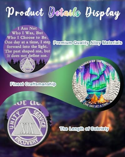 Image of CHURYUML One Day at a Time 19 Year Sobriety Coin - Guided by The Light Sober Chip, AA Coins Recovery Medallions Alcoholics Anonymous Token Sobriety Gifts for Women & Men Celebrating Milestones