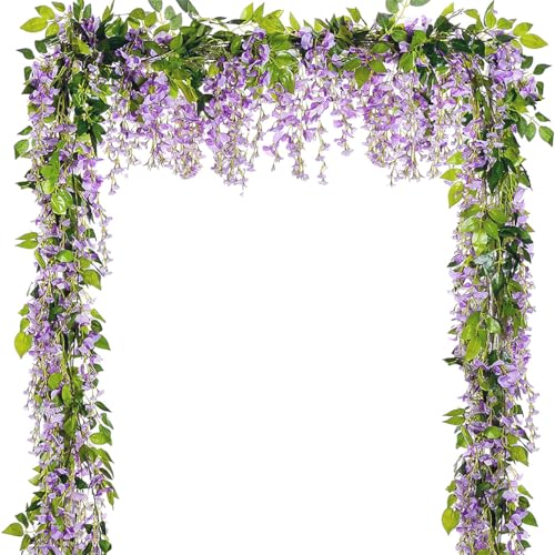Image of 5 Pcs Purple Wisteria Garland Artificial Flower Arch Floral Garland Decor Fake Hanging Flowers for Wedding Arch