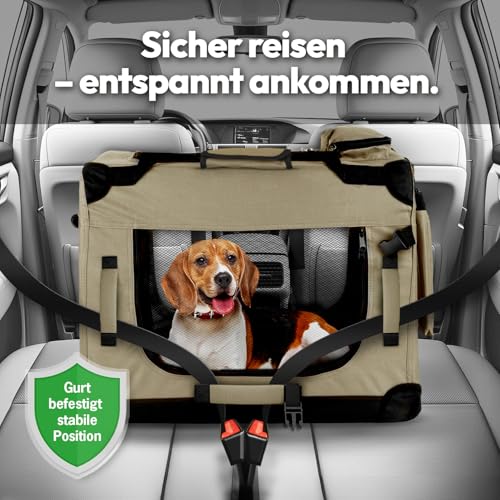 PET VIOLET Hundebox Hundetransportbox faltbar & robust für Auto & Reise – 62×42×44 cm – atmungsaktive Transportbox Transporttasche für Hunde & Katzen Stoffbox Tragetasche Grau